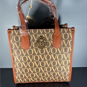 Valentino Orlandi Handcrafted Brown Logo Tote Bag